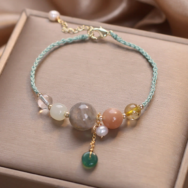 Buddha Stones Moonstone Sunstone Beads Peace Buckle Charm Healing Bracelet - image 12