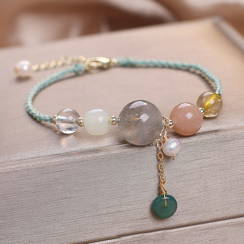 Buddha Stones Moonstone Sunstone Beads Peace Buckle Charm Healing Bracelet - image 13