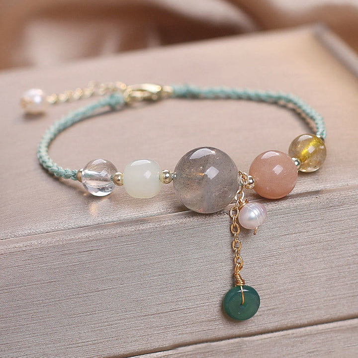 Buddha Stones Moonstone Sunstone Beads Peace Buckle Charm Healing Bracelet - image 13