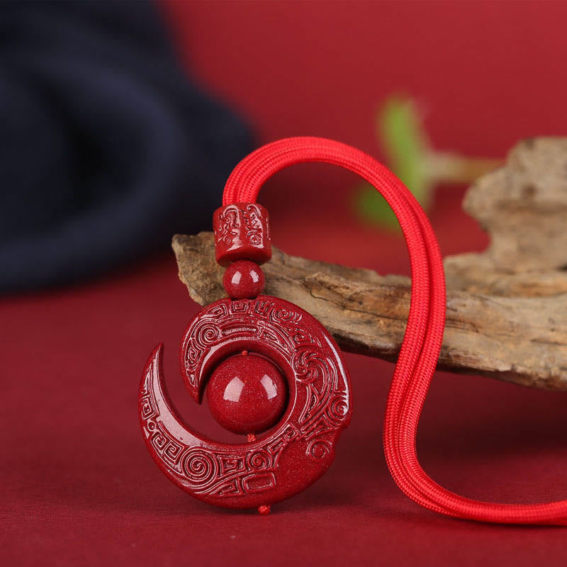 Buddha Stones One's Luck Improves Design Patern Natural Cinnabar Concentration Necklace Pendant - Red Rope - Plain Bead - High Content Cinnabar - image 6