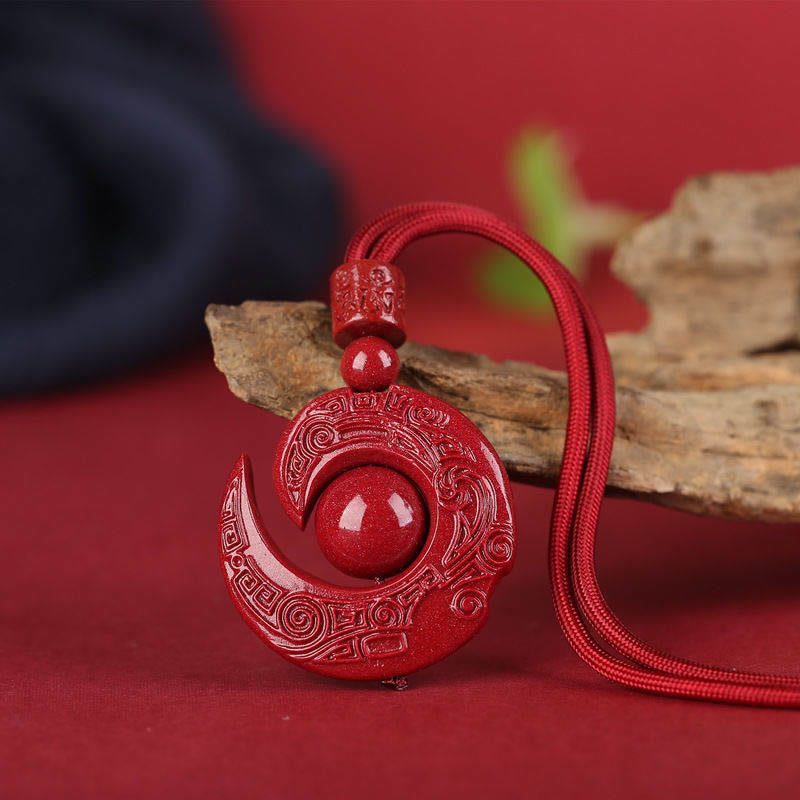 Buddha Stones One's Luck Improves Design Patern Natural Cinnabar Concentration Necklace Pendant - image 1