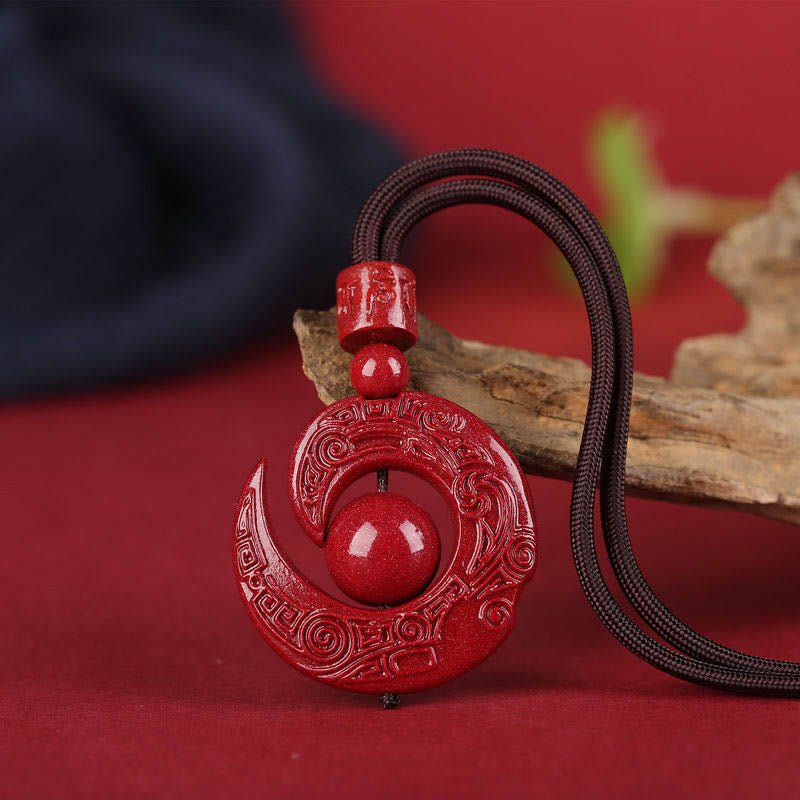 Buddha Stones One's Luck Improves Design Patern Natural Cinnabar Concentration Necklace Pendant - Coffee Rope - Plain Bead - High Content Cinnabar - image 8