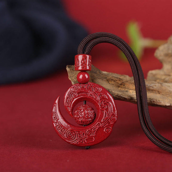 Buddha Stones One's Luck Improves Design Patern Natural Cinnabar Concentration Necklace Pendant - Coffee Rope - One's Luck Improves Design Bead - High Content Cinnabar - image 12