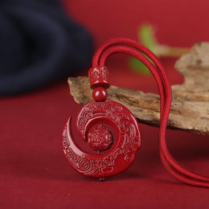 Buddha Stones One's Luck Improves Design Patern Natural Cinnabar Concentration Necklace Pendant - Wine Red Rope - One's Luck Improves Design Bead - High Content Cinnabar - image 10