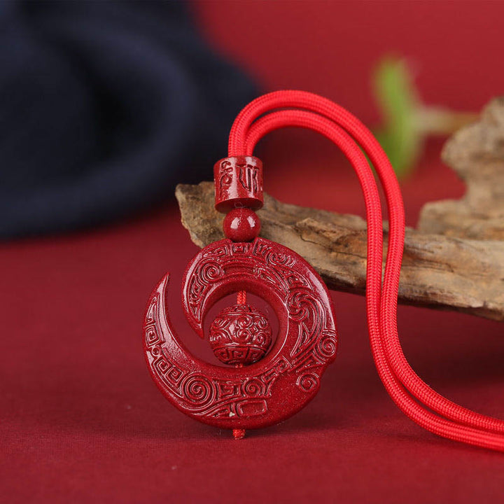Buddha Stones One's Luck Improves Design Patern Natural Cinnabar Concentration Necklace Pendant - Red Rope - One's Luck Improves Design Bead - High Content Cinnabar - image 11