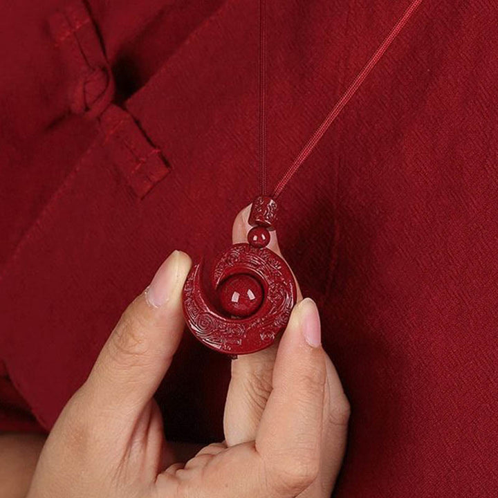Buddha Stones One's Luck Improves Design Patern Natural Cinnabar Concentration Necklace Pendant - image 4