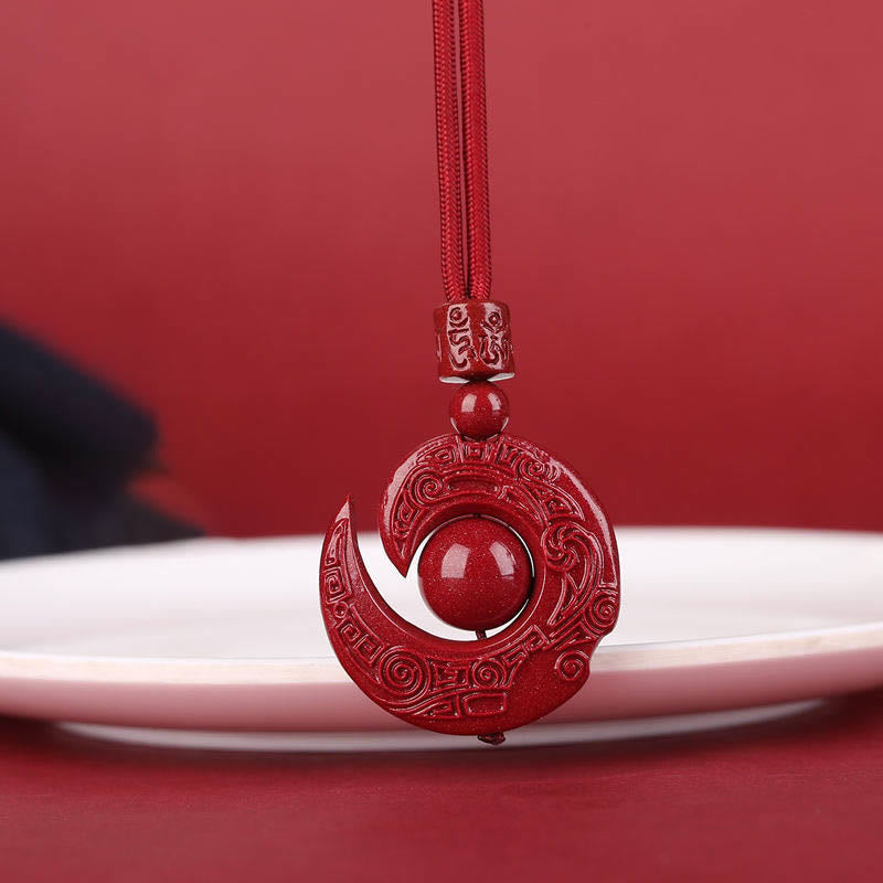 Buddha Stones One's Luck Improves Design Patern Natural Cinnabar Concentration Necklace Pendant - Wine Red Rope - Plain Bead - High Content Cinnabar - image 0