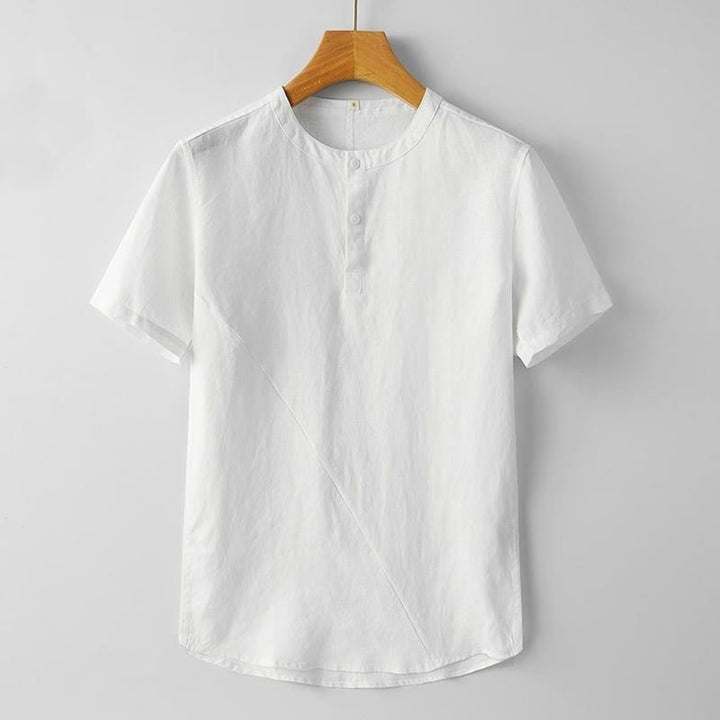 Buddha Stones Summer Men's Solid Color Button Short Sleeve Cotton Linen Shirt - White - US/UK/AU48，EU58 (4XL) - image 5