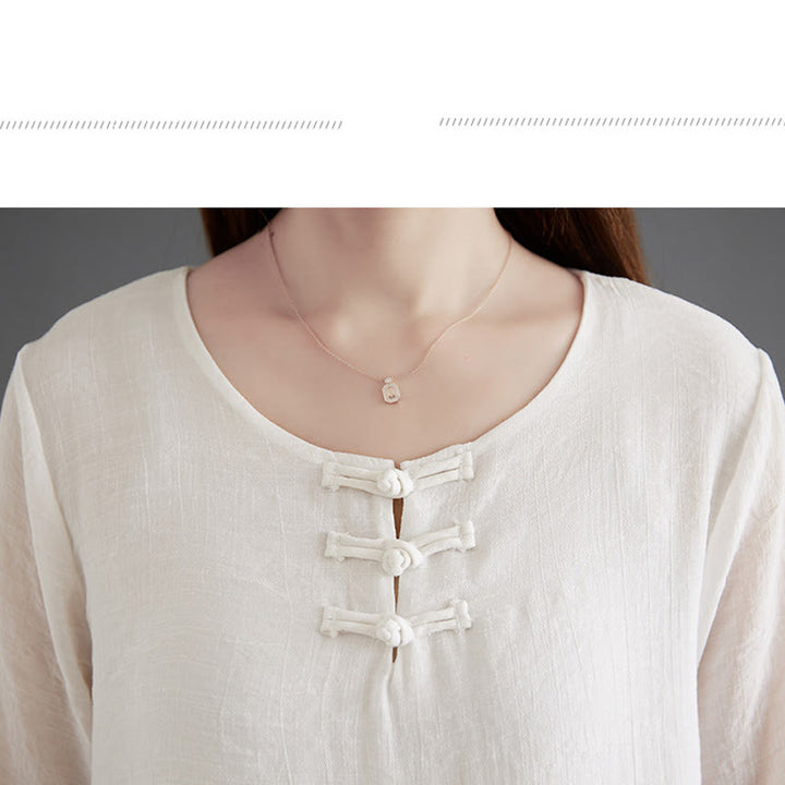 Buddha Stones 2Pcs Frog-Button Long Sleeve Shirt Wide Leg Pants Meditation Cotton Linen Clothing - image 9