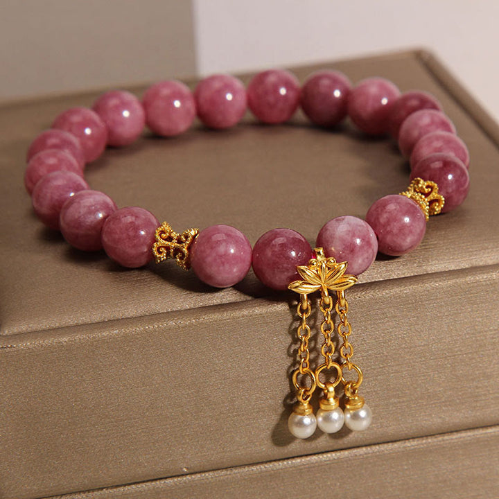 Buddha Stones Pink Tourmaline Lotus Flower Positive Bracelet - image 4