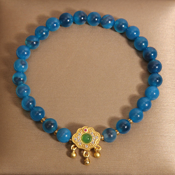 Buddha Stones Blue Candy Agate Chinese Lock Charm Healing Bracelet - image 1