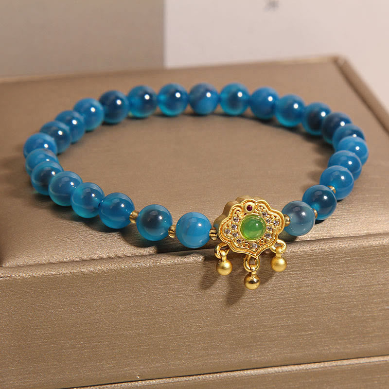 Buddha Stones Blue Candy Agate Chinese Lock Charm Healing Bracelet - image 3