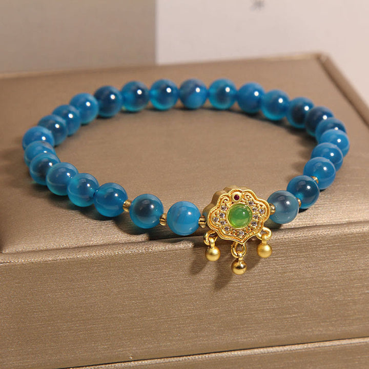 Buddha Stones Blue Candy Agate Chinese Lock Charm Healing Bracelet - image 3