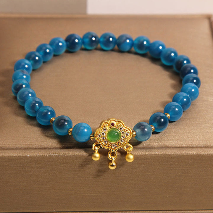 Buddha Stones Blue Candy Agate Chinese Lock Charm Healing Bracelet - image 5