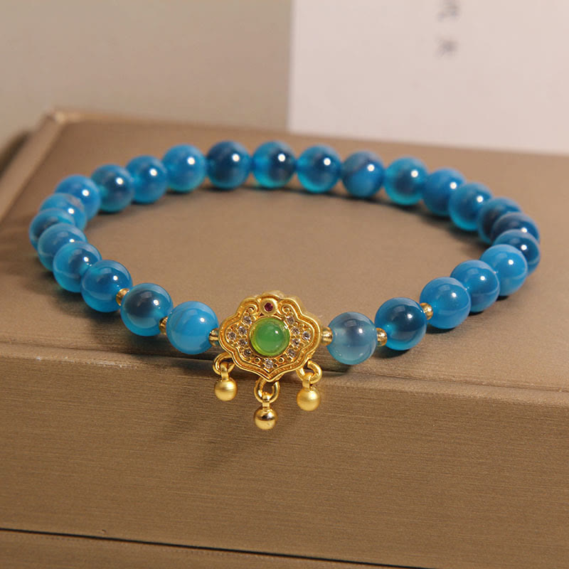 Buddha Stones Blue Candy Agate Chinese Lock Charm Healing Bracelet - image 4