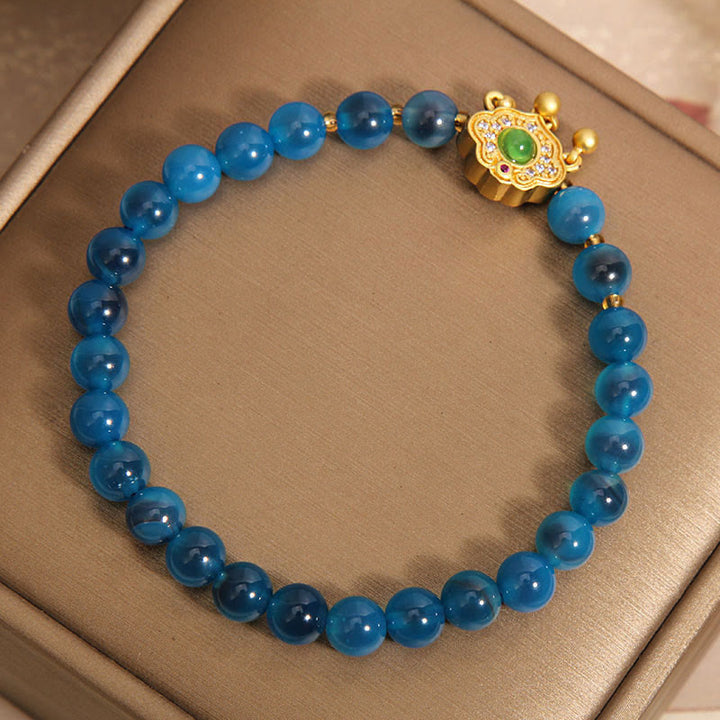 Buddha Stones Blue Candy Agate Chinese Lock Charm Healing Bracelet - image 2