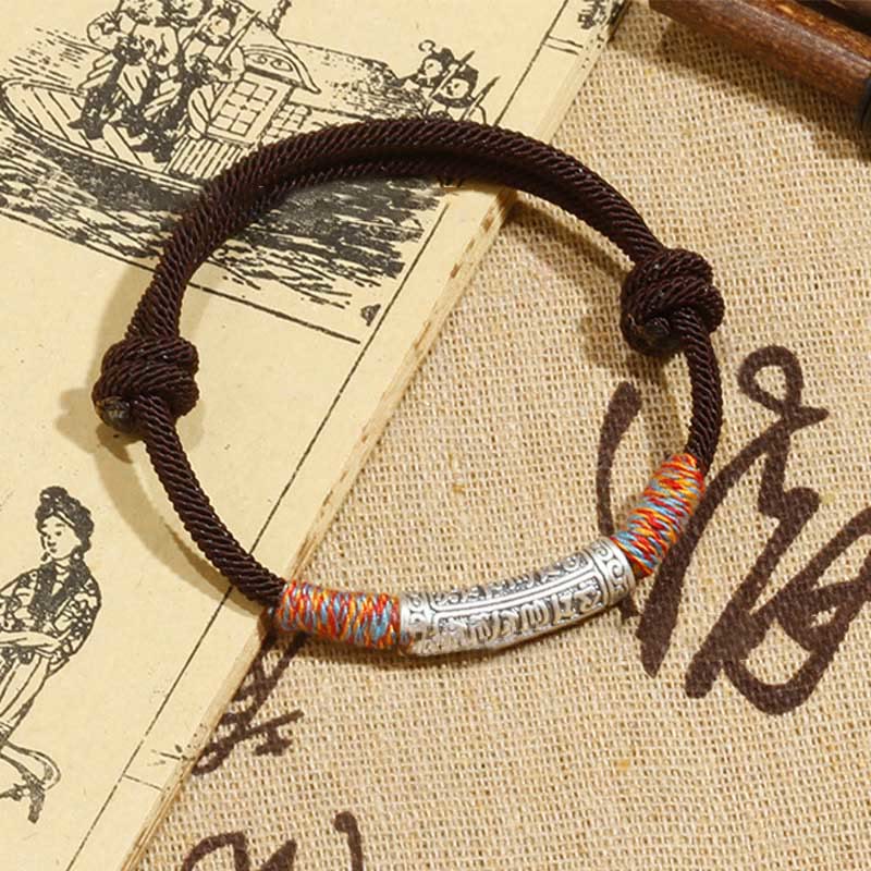 Buddha Stones Handmade 999 Sterling Silver Om Mani Padme Hum Protection Rope Bracelet - Brown Rope(Wrist Circumference 14-17cm) - image 7