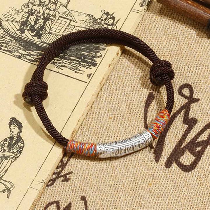 Buddha Stones Handmade 999 Sterling Silver Om Mani Padme Hum Protection Rope Bracelet - Brown Rope(Wrist Circumference 14-17cm) - image 7