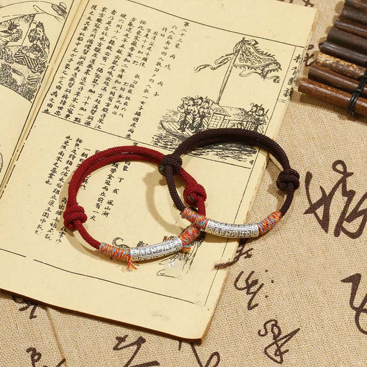 Buddha Stones Handmade 999 Sterling Silver Om Mani Padme Hum Protection Rope Bracelet - image 9