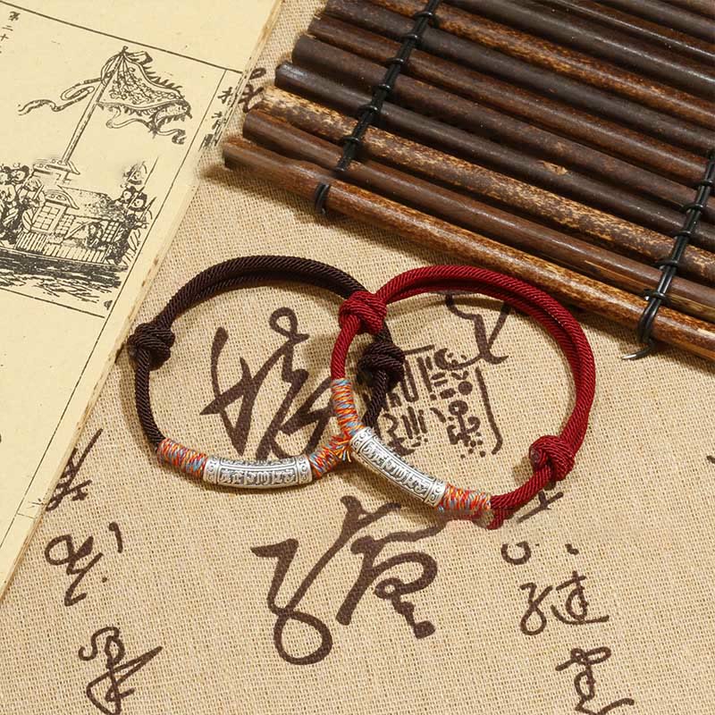 Buddha Stones Handmade 999 Sterling Silver Om Mani Padme Hum Protection Rope Bracelet - image 10