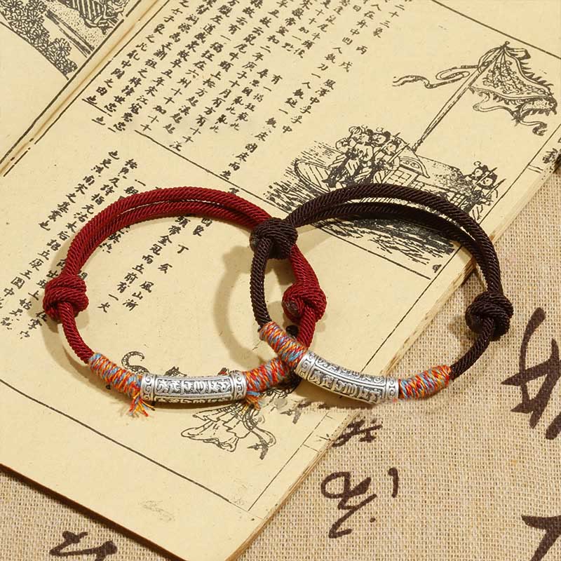 Buddha Stones Handmade 999 Sterling Silver Om Mani Padme Hum Protection Rope Bracelet - image 1