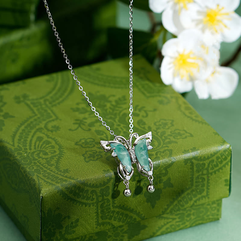 Buddha Stones 925 Sterling Silver Green Jade Butterfly Luck Necklace Pendant - Jade(Prosperity♥Abundance) - image 0