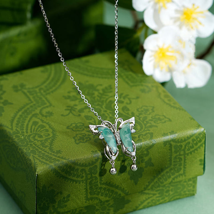 Buddha Stones 925 Sterling Silver Green Jade Butterfly Luck Necklace Pendant - Jade(Prosperity♥Abundance) - image 0