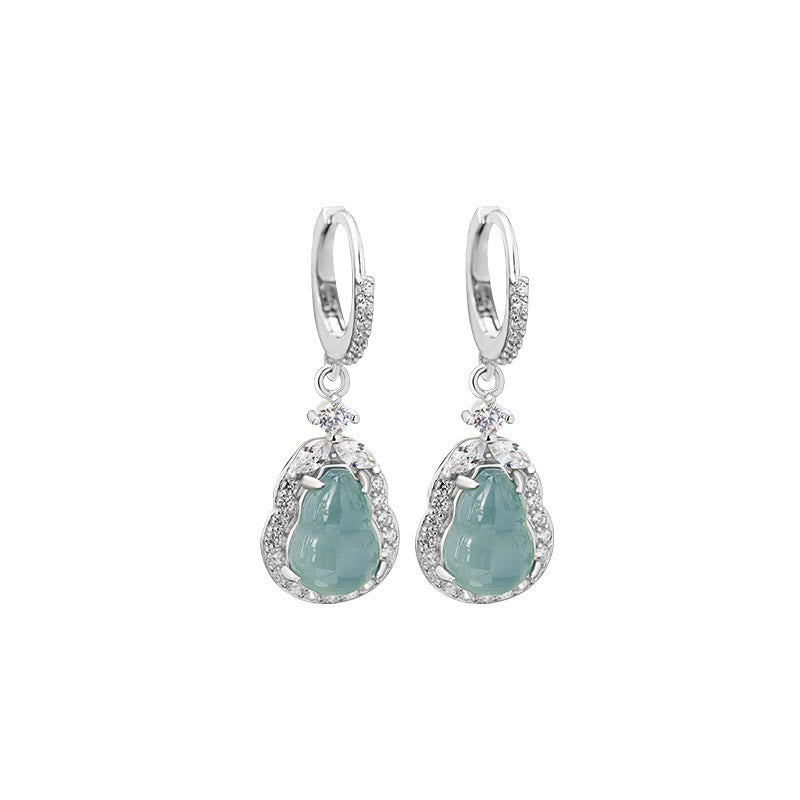 Buddha Stones 925 Sterling Silver Green Jade Gourd Abundance Drop Earrings - image 10