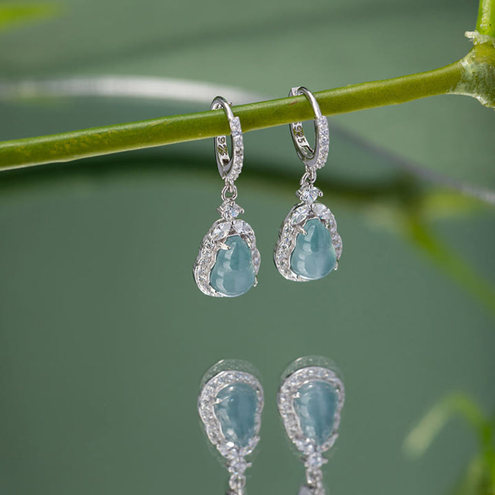 Buddha Stones 925 Sterling Silver Green Jade Gourd Abundance Drop Earrings - image 2