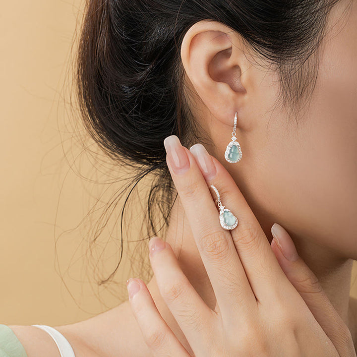 Buddha Stones 925 Sterling Silver Green Jade Gourd Abundance Drop Earrings - image 4