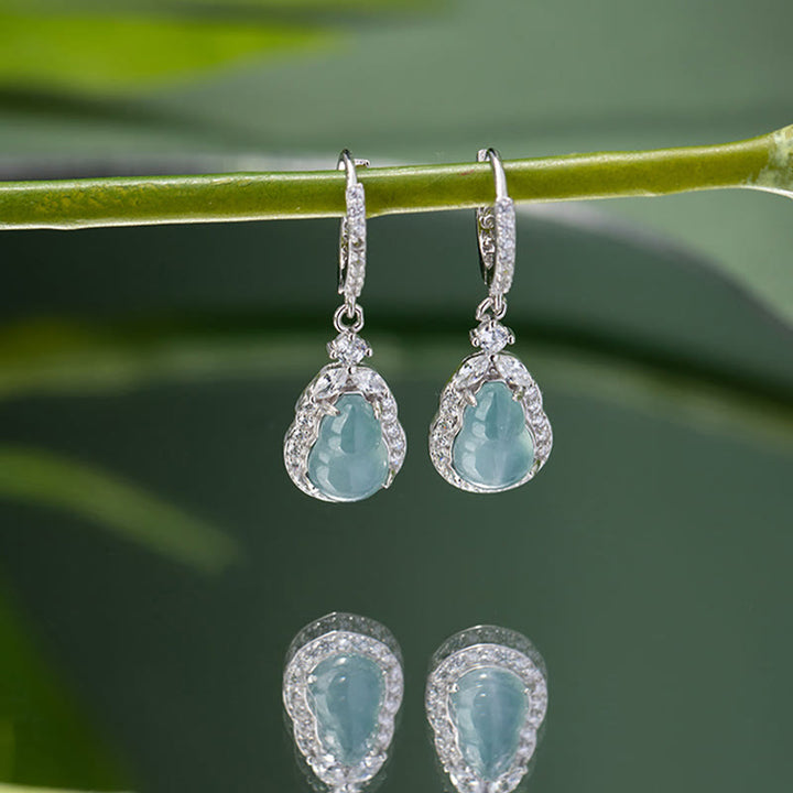 Buddha Stones 925 Sterling Silver Green Jade Gourd Abundance Drop Earrings - image 9