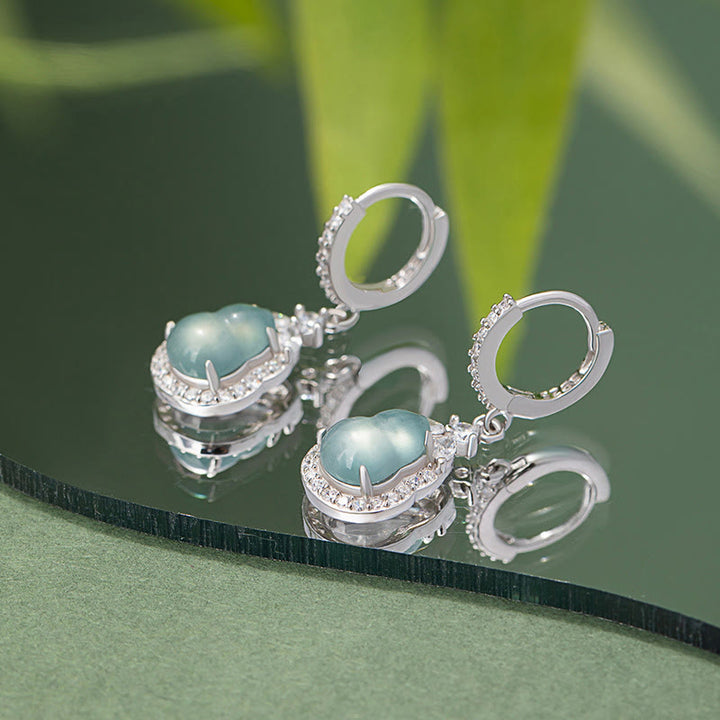 Buddha Stones 925 Sterling Silver Green Jade Gourd Abundance Drop Earrings - image 1