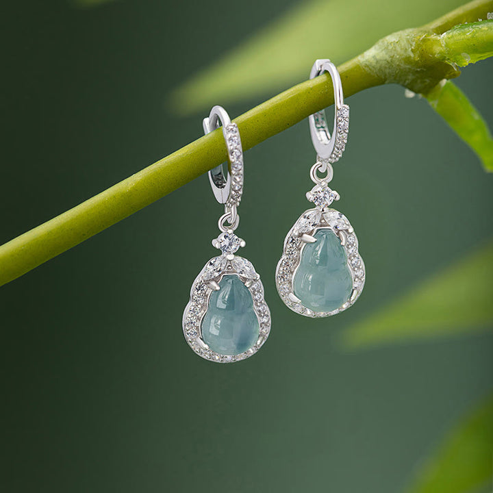 Buddha Stones 925 Sterling Silver Green Jade Gourd Abundance Drop Earrings - Jade&925 Sterling Silver - image 0