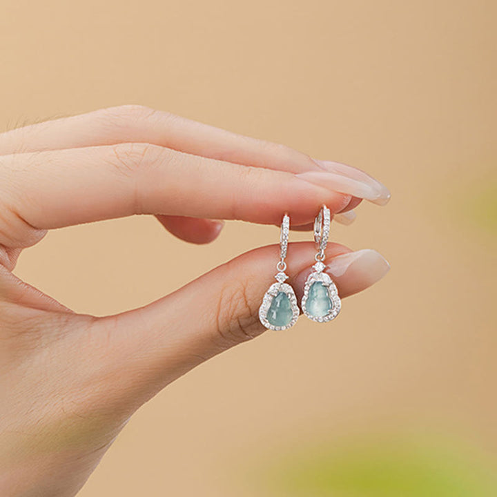 Buddha Stones 925 Sterling Silver Green Jade Gourd Abundance Drop Earrings - image 6