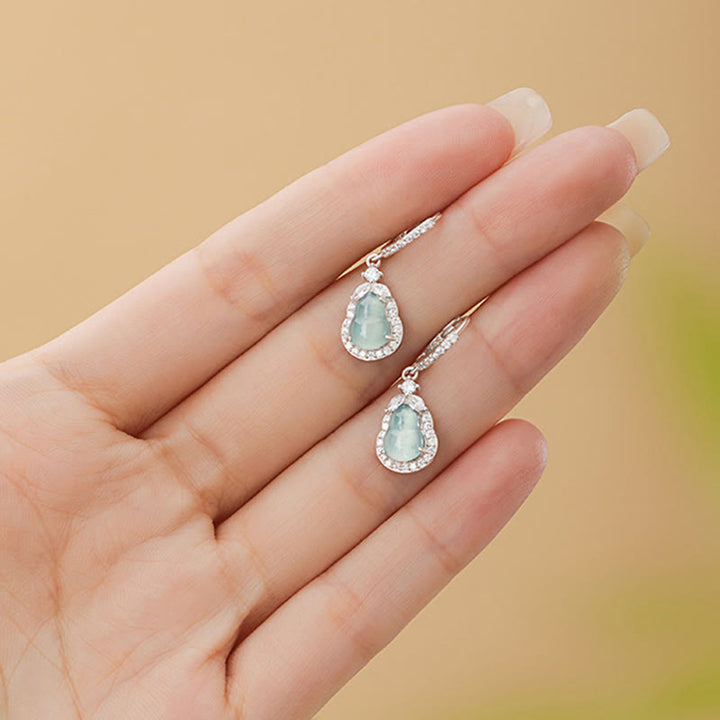 Buddha Stones 925 Sterling Silver Green Jade Gourd Abundance Drop Earrings - image 5