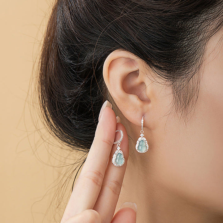 Buddha Stones 925 Sterling Silver Green Jade Gourd Abundance Drop Earrings - image 8
