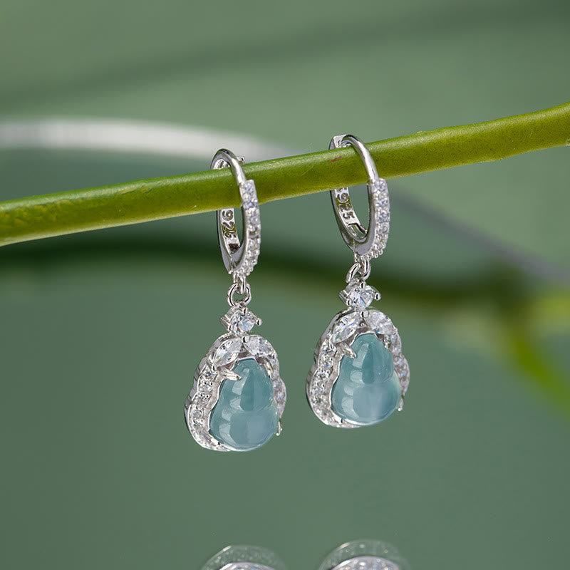 Buddha Stones 925 Sterling Silver Green Jade Gourd Abundance Drop Earrings - image 3