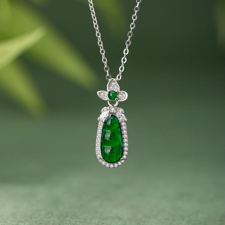 Buddha Stones 925 Sterling Silver Cyan Jade Pea Design Luck Healing Necklace Pendant - Cyan Jade(Success♥Healing) - image 0