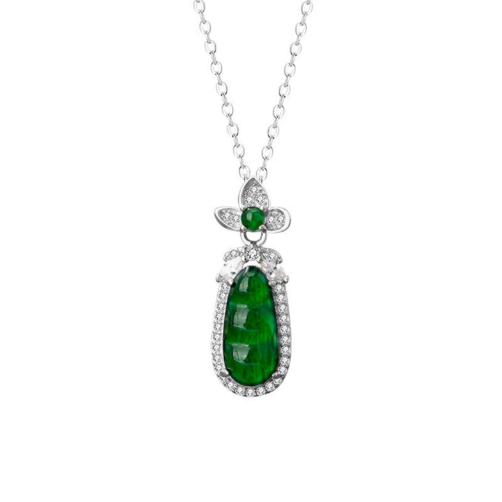 Buddha Stones 925 Sterling Silver Cyan Jade Pea Design Luck Healing Necklace Pendant - image 5