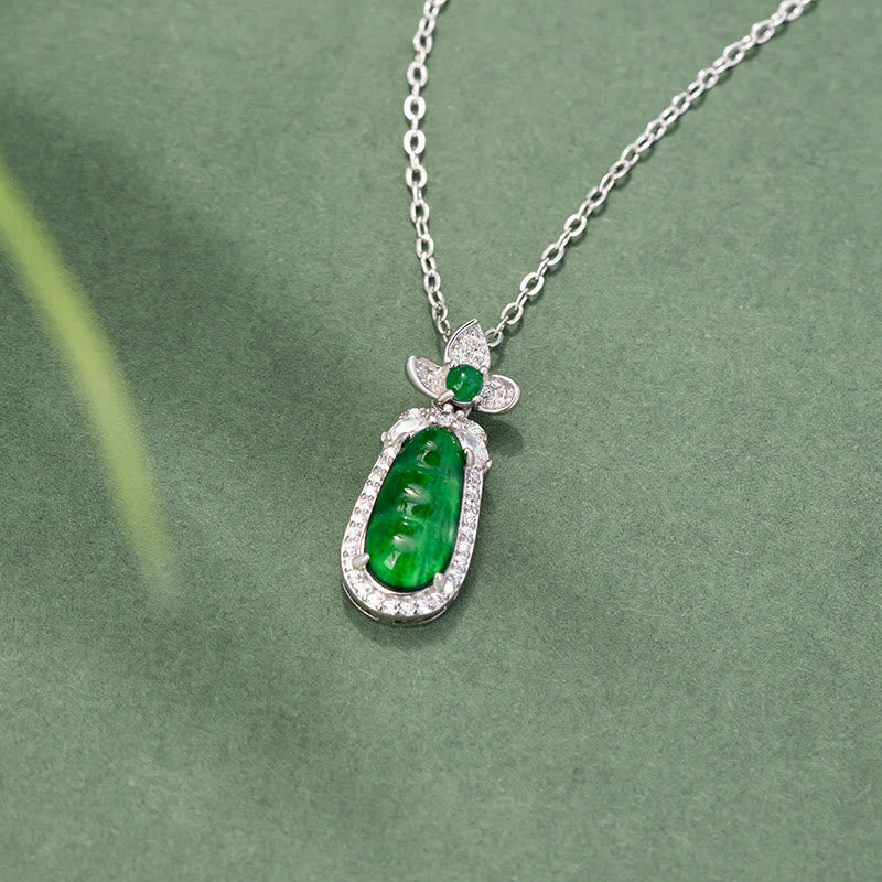 Buddha Stones 925 Sterling Silver Cyan Jade Pea Design Luck Healing Necklace Pendant - image 1