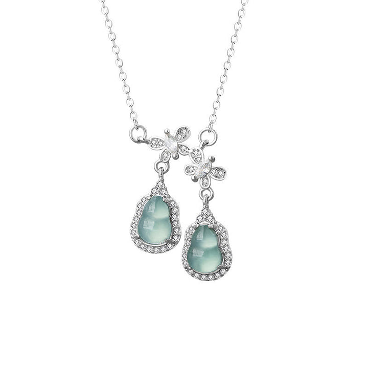 Buddha Stones 925 Sterling Silver Green Jade Double Gourd Butterfly Luck Necklace Pendant - image 5
