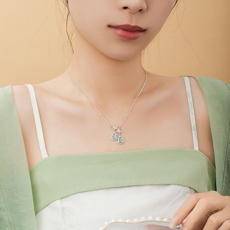 Buddha Stones 925 Sterling Silver Green Jade Double Gourd Butterfly Luck Necklace Pendant - image 4