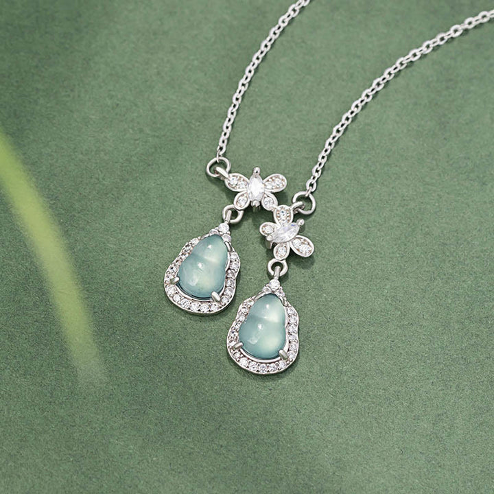 Buddha Stones 925 Sterling Silver Green Jade Double Gourd Butterfly Luck Necklace Pendant - image 1