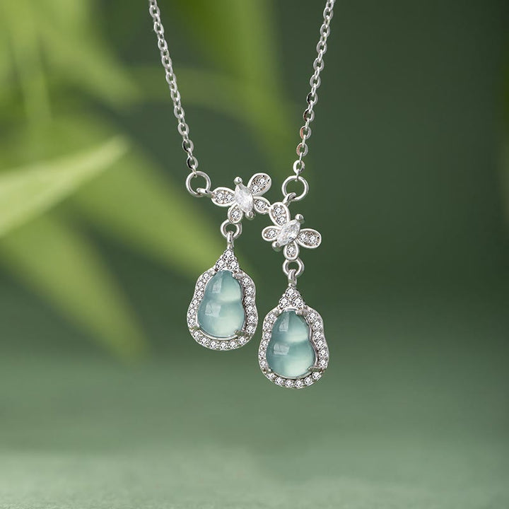 Buddha Stones 925 Sterling Silver Green Jade Double Gourd Butterfly Luck Necklace Pendant - Jade(Prosperity♥Abundance) - image 0
