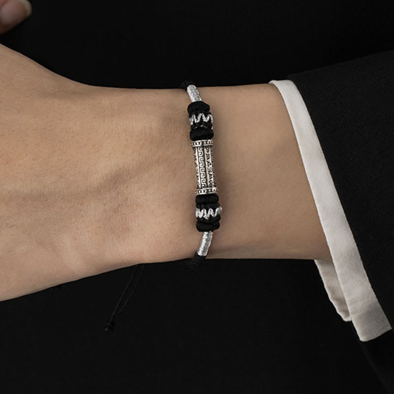 Buddha Stones 925 Sterling Silver Om Mani Padme Hum Wisdom Braided Rope Bracelet - image 10