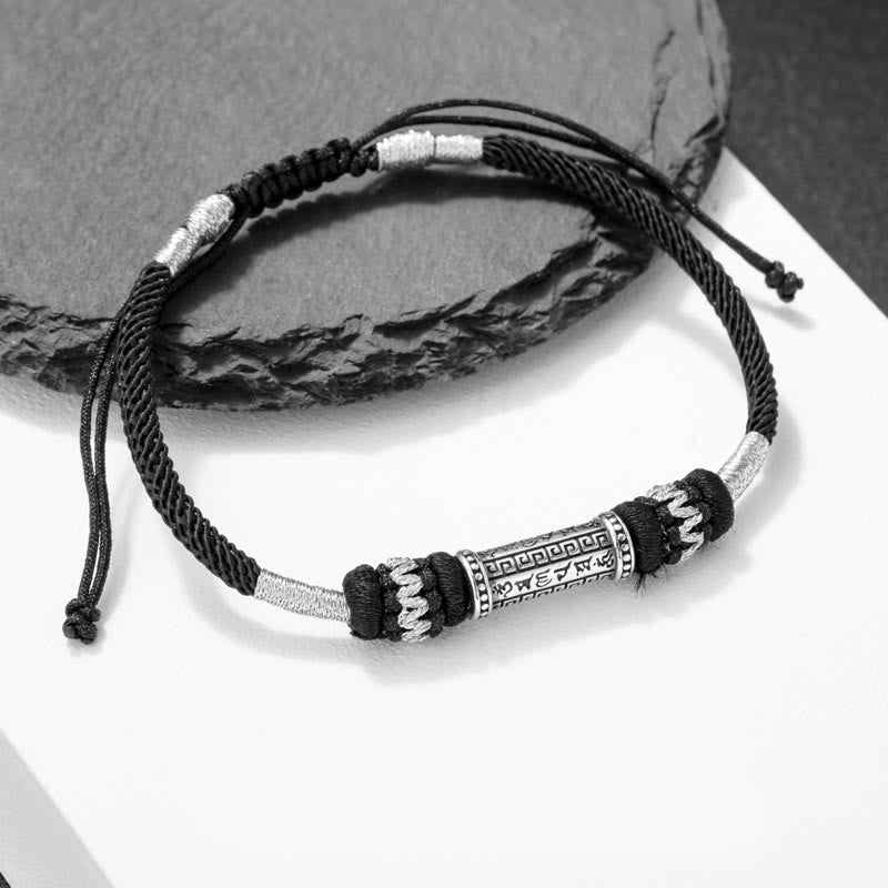 Buddha Stones 925 Sterling Silver Om Mani Padme Hum Wisdom Braided Rope Bracelet - image 1