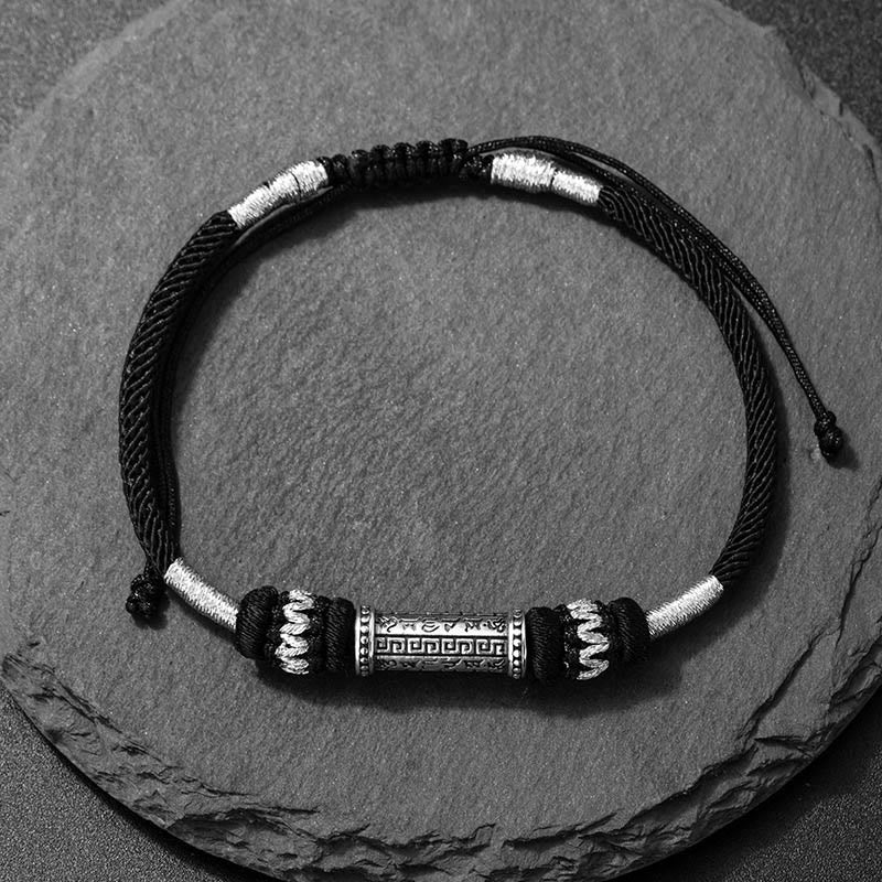 Buddha Stones 925 Sterling Silver Om Mani Padme Hum Wisdom Braided Rope Bracelet - Om Mani Padme Hum(Wrist Circumference 14-21cm) - image 0