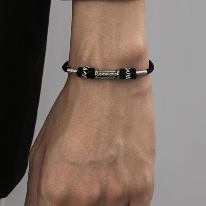 Buddha Stones 925 Sterling Silver Om Mani Padme Hum Wisdom Braided Rope Bracelet - image 12