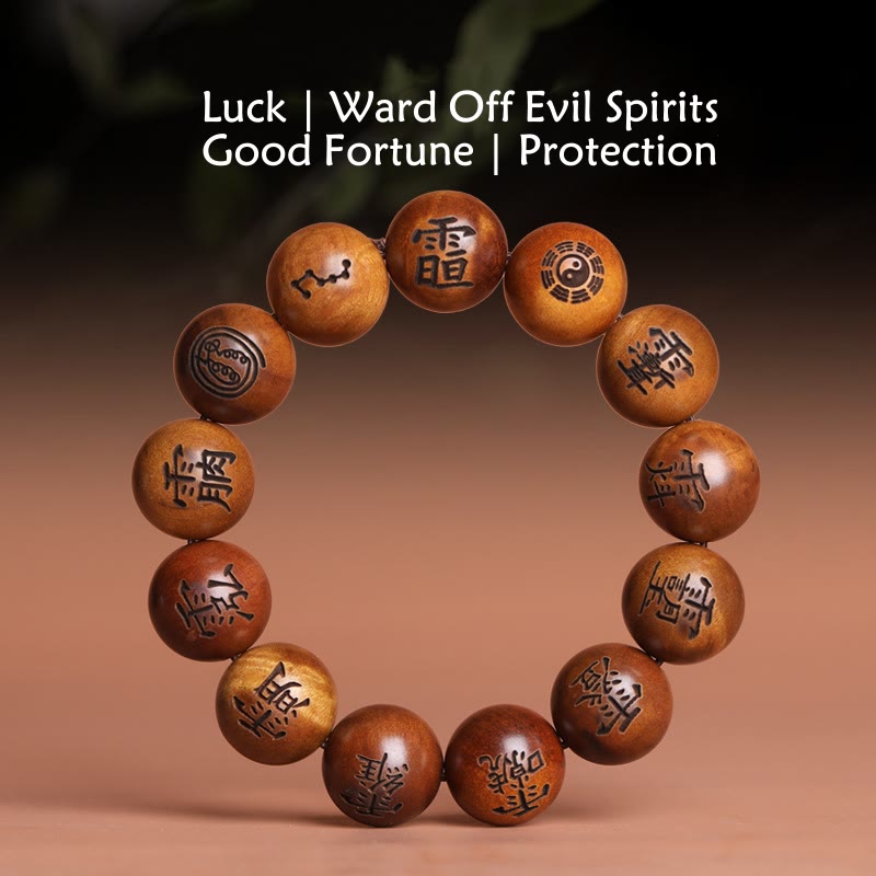Buddha Stones Lightning Struck Jujube Wood Yin Yang Bagua Taoist Taboo Characters Engraved Protection Bracelet - image 0