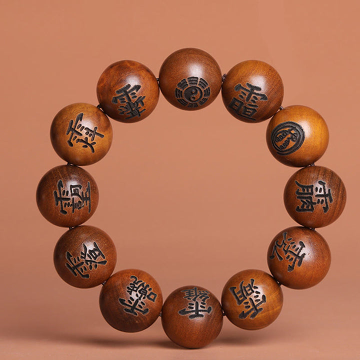 Buddha Stones Lightning Struck Jujube Wood Yin Yang Bagua Taoist Taboo Characters Engraved Protection Bracelet - 20mm(Wrist Circumference 19-21cm) - image 4